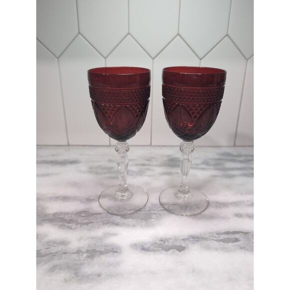 Cristal D'Arques-Durand Ruby‎ Goblet Set, Water Wine Glasses, Red/Clear Glass - Picture 2 of 10